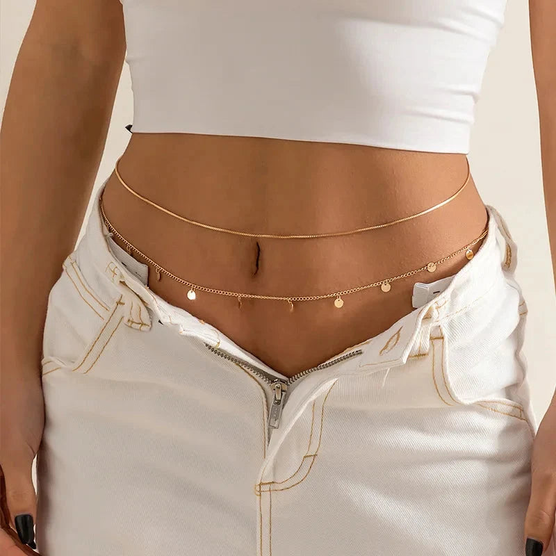 Sexy Double Thin Chain Women's Waist Chain Charming Butterfly Stainless Steel Belly Chain Summer Beach Bikini Body Jewelry
