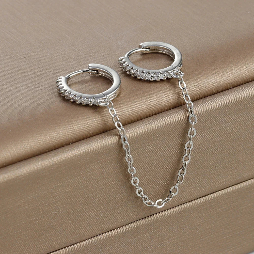 Europe and America CZ Crystal Chain Drop Earrings Stainless Steel Pendant Ear Buckle Fashion Jewelry For Women Birthday Gifts
