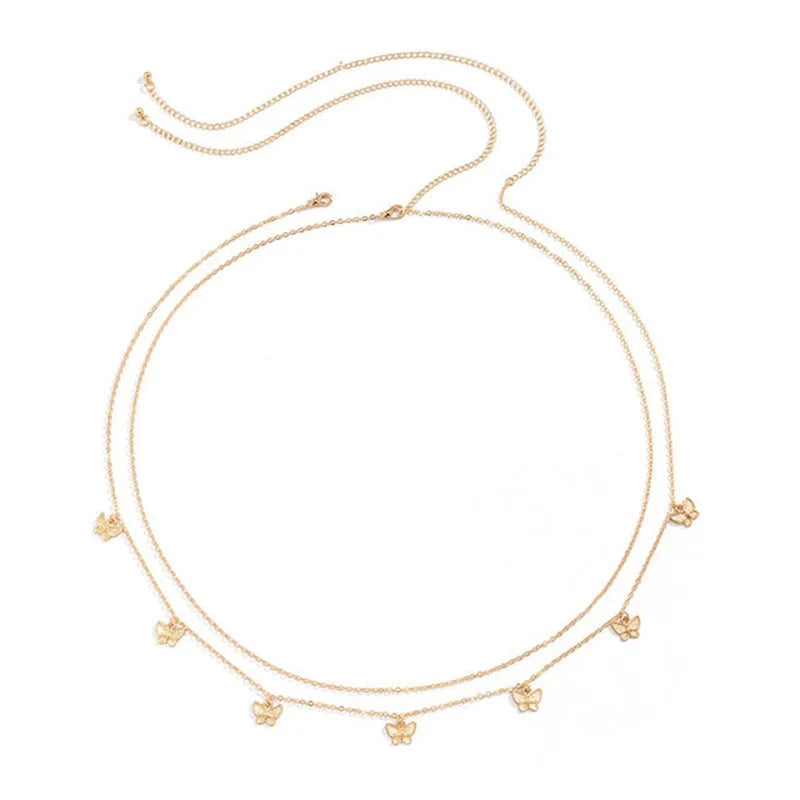 Sexy Double Thin Chain Women's Waist Chain Charming Butterfly Stainless Steel Belly Chain Summer Beach Bikini Body Jewelry