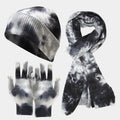 Tie-dye Knitted Hat Gloves Scarf Set Ladies