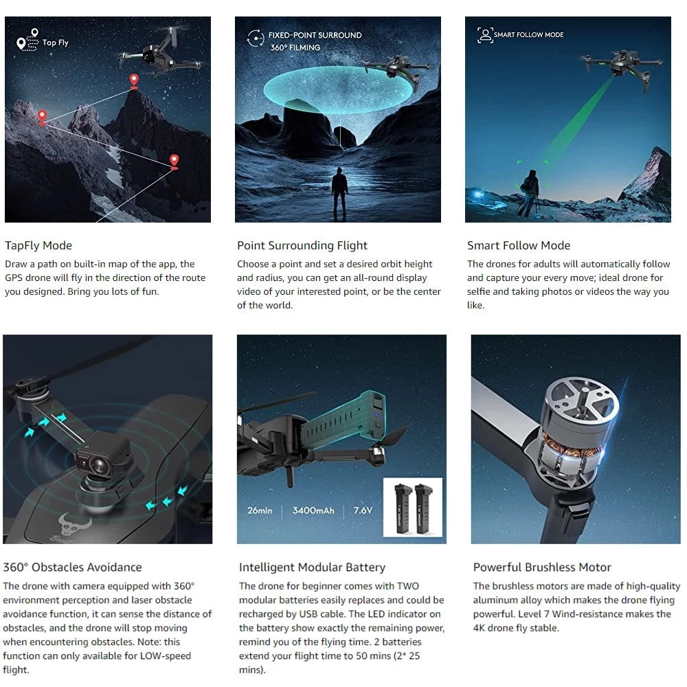 Drone professionale EQB con videocamera 4K, GPS e FPV 5G