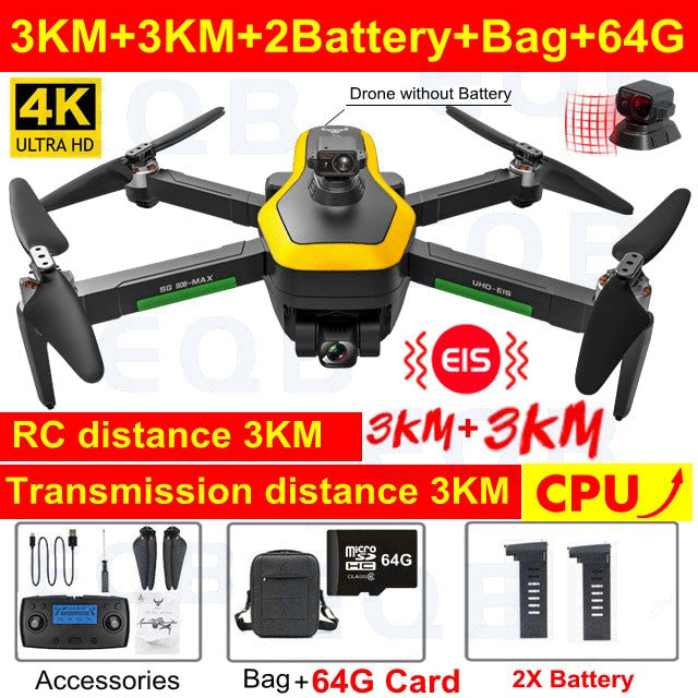 Drone professionale EQB con videocamera 4K, GPS e FPV 5G