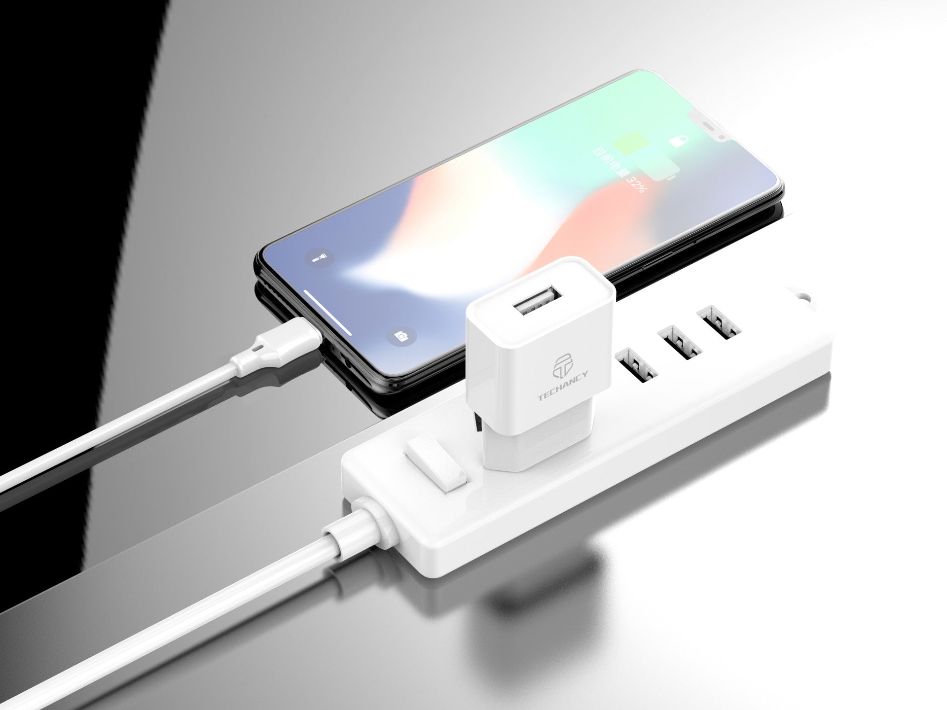 Techancy Carregador De Telemóvel Usb Branco TA2776, Saída De Carregamento Estável 5v-1a, Compatível Com Vários Dispositivos