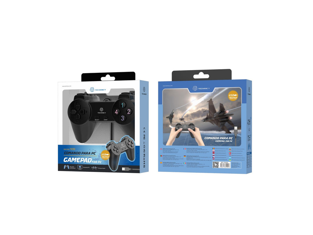 Controlador de jogos com fio para PC Techancy, TX1701, com feedback vibratório, preto