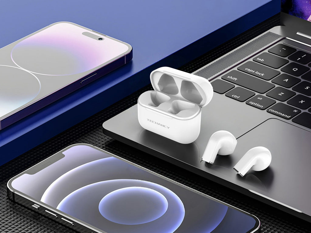 Techancy Auriculares TWS KP2713 Bluetooth 5.4 true wireless USB-C 4h de autonomia ligação estável 9m cor branca