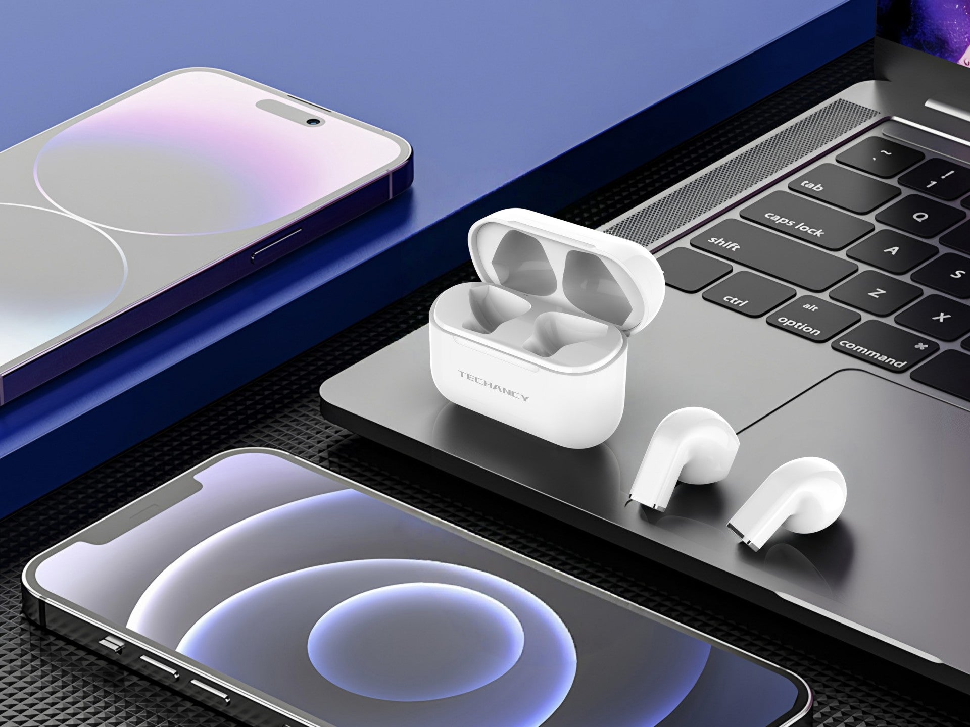 Techancy Auriculares TWS KP2713 Bluetooth 5.4 true wireless USB-C 4h de autonomia ligação estável 9m cor branca