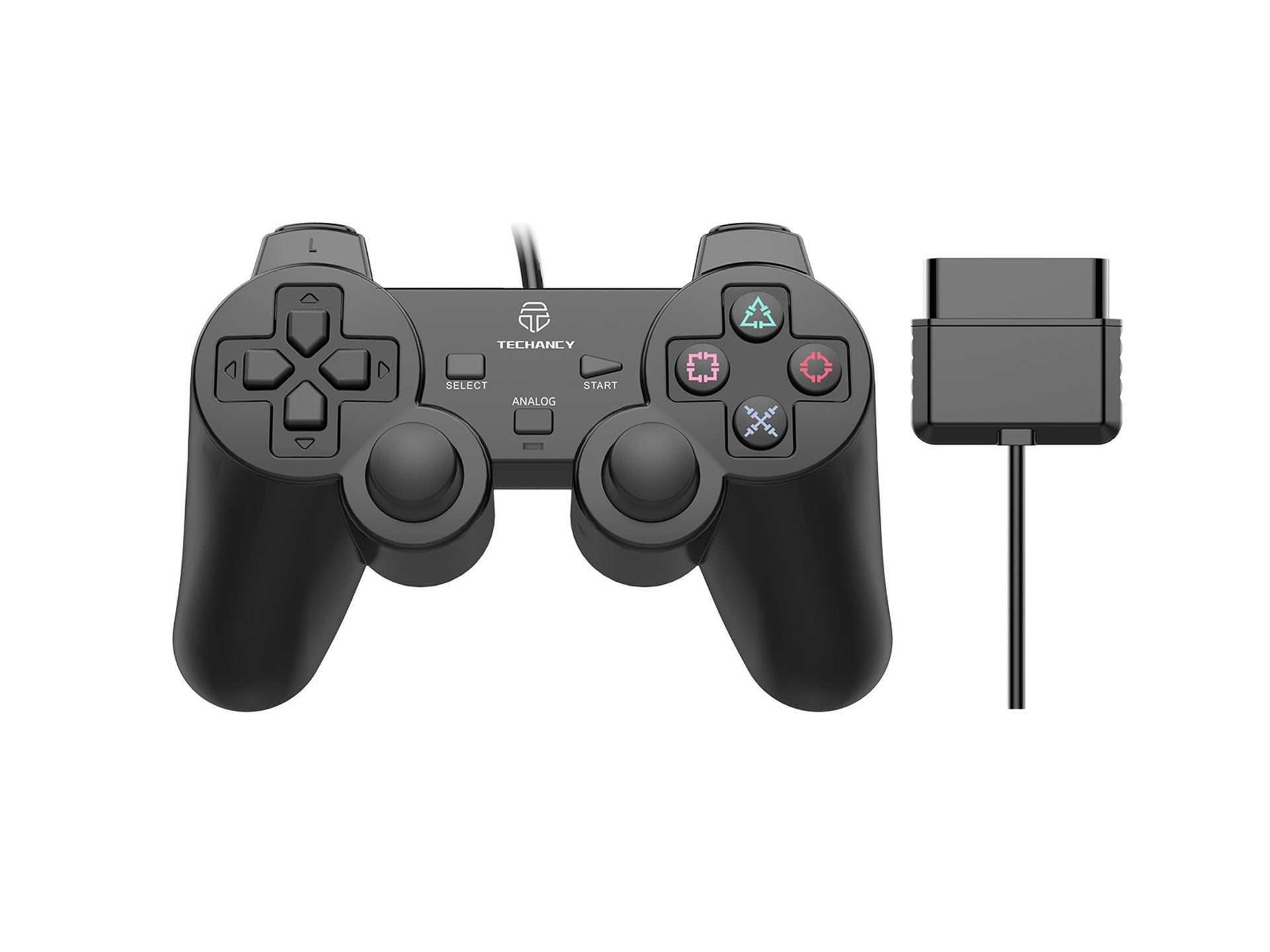 Controlador de jogos com fio USB Techancy PS2, TX1702, com joystick duplo com feedback vibratório, preto