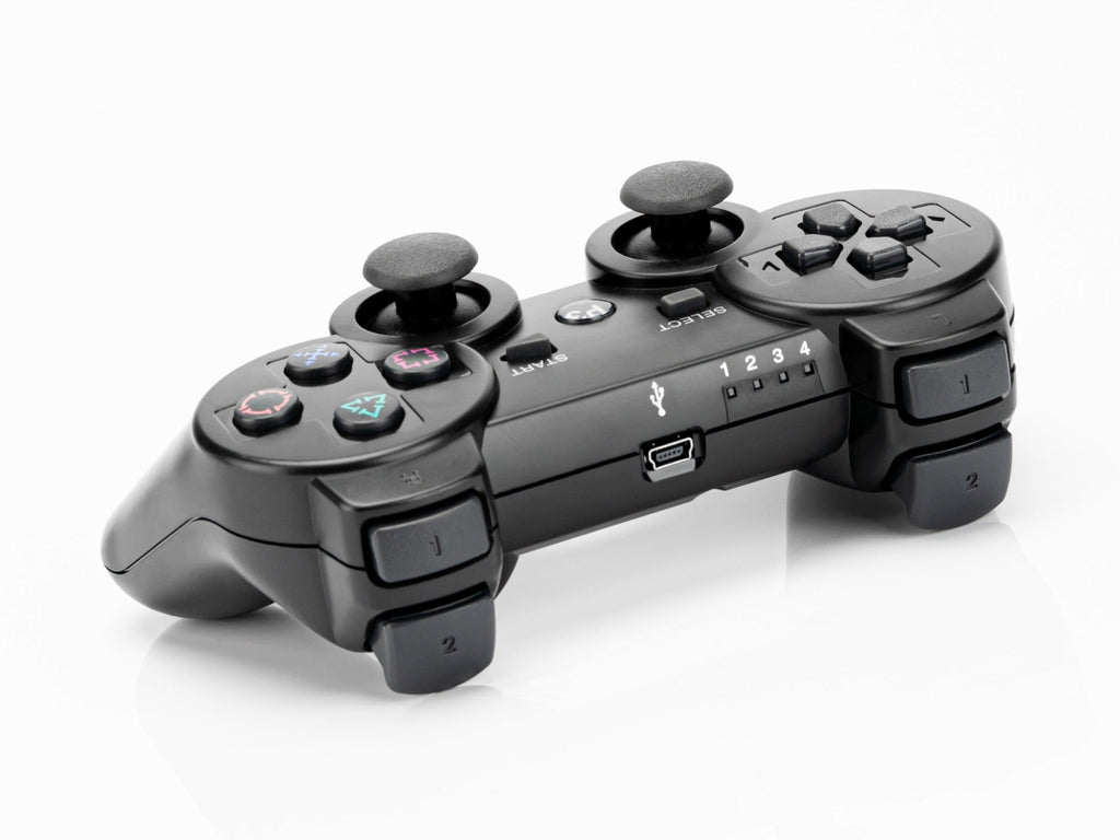 Controlador de jogos com fio USB Techancy para PS3 + PC, TX1705, com joystick duplo com feedback vibratório, preto
