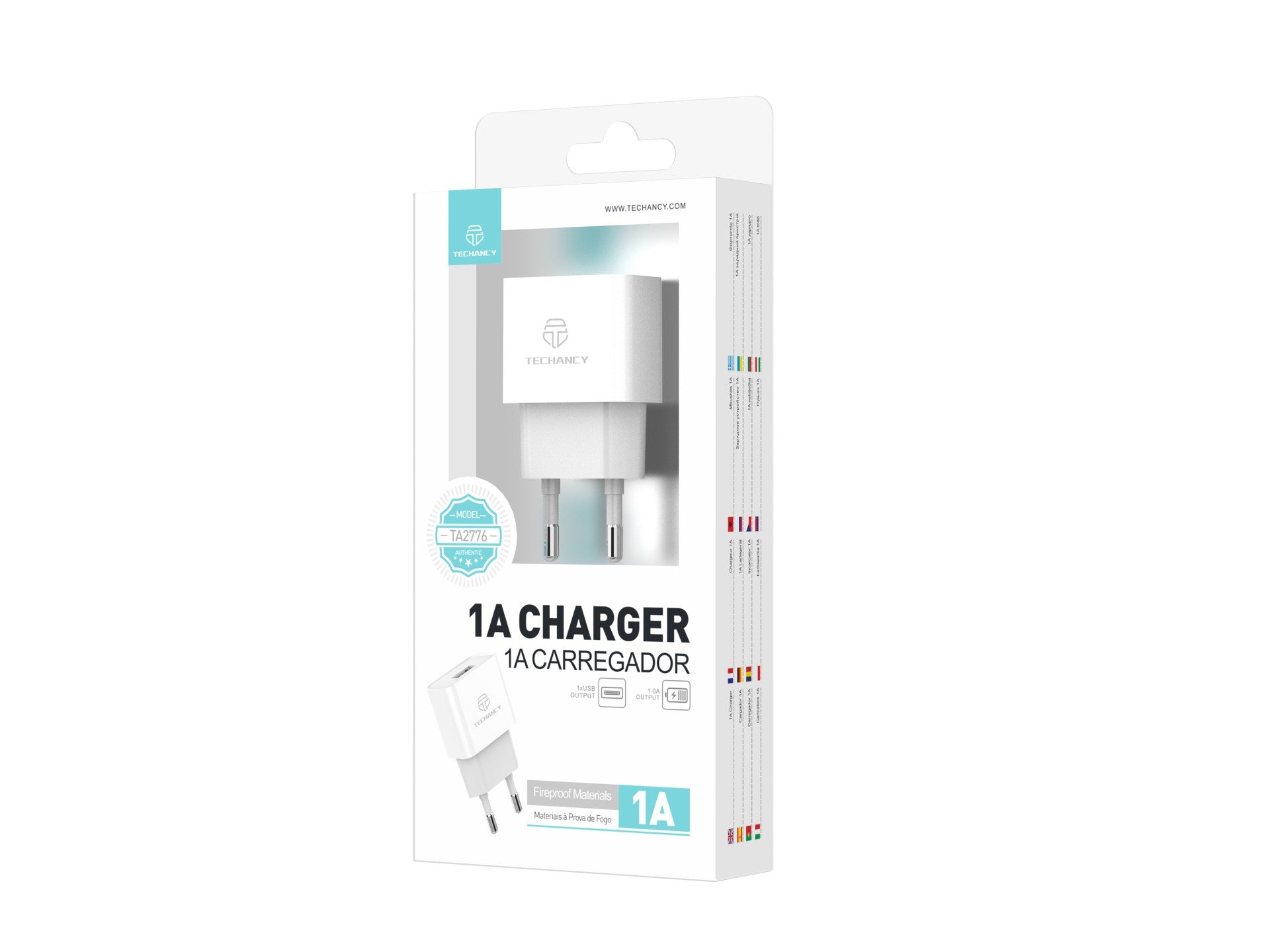 Techancy Carregador De Telemóvel Usb Branco TA2776, Saída De Carregamento Estável 5v-1a, Compatível Com Vários Dispositivos