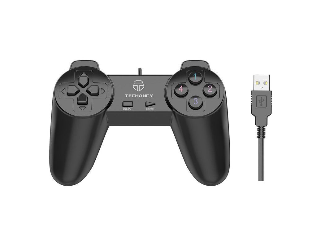 Controlador de jogos com fio para PC Techancy, TX1701, com feedback vibratório, preto